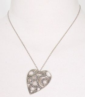NEW JUDITH JACK Sterling Marcasite Circle Heart Necklace