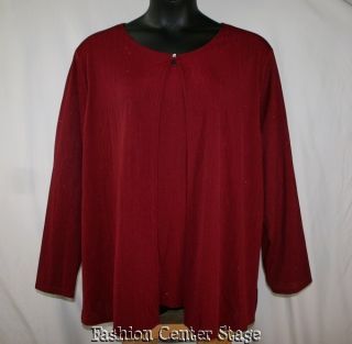 JACLYN SMITH Womens Plus 3X Wine Red Shimmer 2 in 1 Cardigan Shell Top