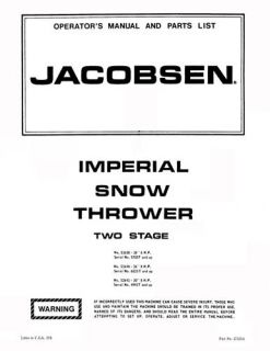 Jacobson Imperial Snowblower Thrower Manuals
