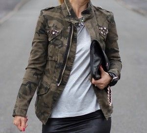 Zara Zipped Studded Camouflage Jacket Coat Blazer Military Bloggers