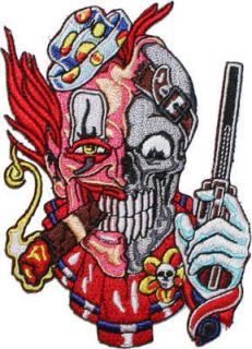 Skull Clown Gun Embroidered Iron on Biker Jacket Patch