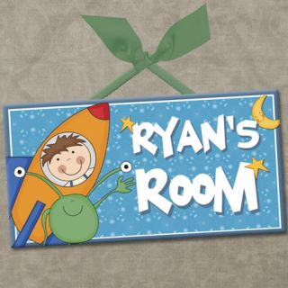 Personalized Kids Room Door Sign Space Adventure Rocket Ride Cute Wall