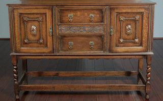 Antique English Oak Jacobean Buffet Sideboard Server X02