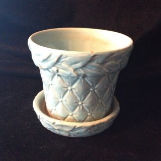 McCoy Blue Quilted Line Planter w Saucer