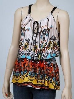 New Jaloux Print Tie Waist Cami Womens Shirt Coral L