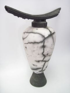 Jacobson Gray Ivory Cracked Etched Vase Urn Sculpture