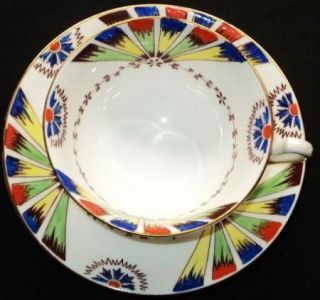 Edwards Brown England Yellow Red Blue Green Wide Fan Tea Cup and