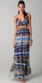 Twelfth St. by Cynthia Vincent Leather Strap Print Maxi Dress