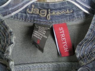 Jag Jeans Denim Stretch Jacket Blazer Sz M Denim Blue Short 3 4 Sleeve