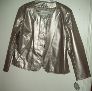 Jaclyn Smith Silver Shiny Leather Like Coat Jacket XL NWT
