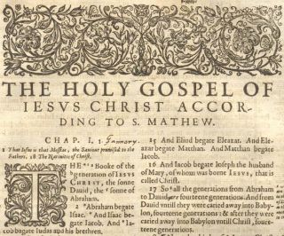 1607 Geneva Folio Roman Letter Bible Leaf Title to Matthew Woodcuts