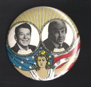 1988 Ronald Reagan Jack Kemp with Lady Liberty Campaign Button Pin 3