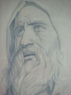  Original C. Roth 1875 Sketch Drawing Portrait of Old Man With Beard