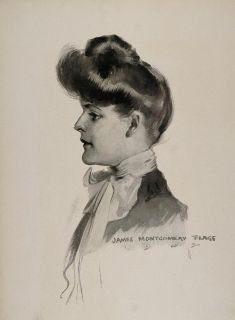 1908 Print James Montgomery Flagg Victorian Woman Head Original