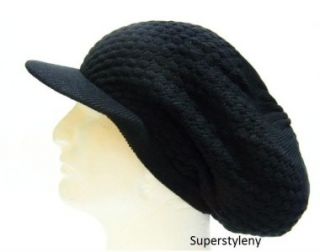 Black Plain Knit Jamaica Rasta Newsboy Cotton Tam Hat