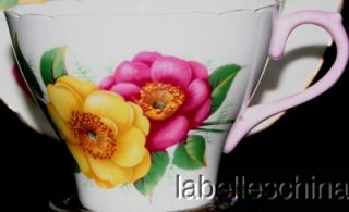 Shelley Teacup and Saucer Prairie Rose 2409 Pink Handle New Cambridge