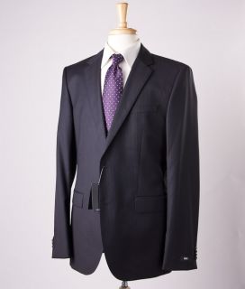  HUGO BOSS Woven Black Stripe Super 100s Wool Suit 42 L The James Sharp