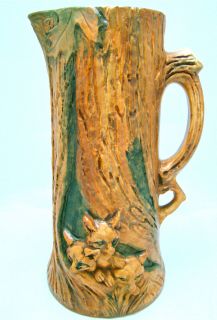 Weller Pottery Woodcraft Mrked 12 5 8 Three Foxes Tankard Circa 1920s