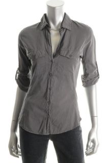 James Perse New Gray Adjustable Sleeves Contrast Panel Button Down Top