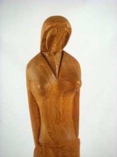 Vintage Hand Carved Wood Woman Sculpture Mexico Art