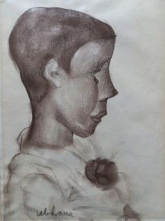 Original Signed Vintage Sketch Portrait Boy Young Man