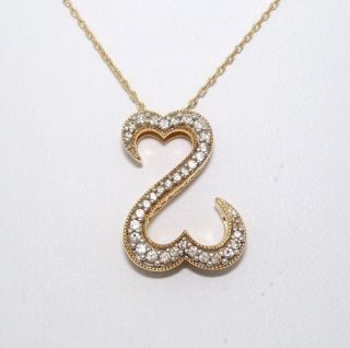 Jane Seymour 14K Solid Yellow Gold 0 25ct Diamond Open Heart Necklace