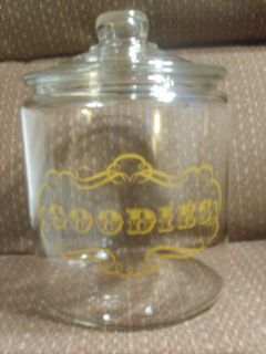 Large Clear Glass Goodies Cookie Jar w Lid