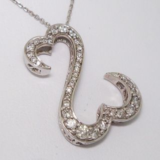 Jane Seymour 14K Solid White Gold 1ct Diamond Open Heart Necklace 18