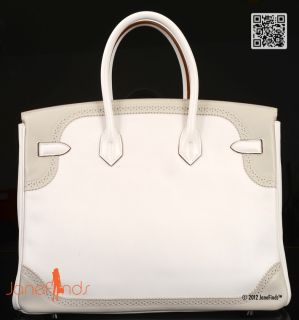 Limited Edition Hermes Birkin Bag 35cm Ghillies White Gris Perle Combo