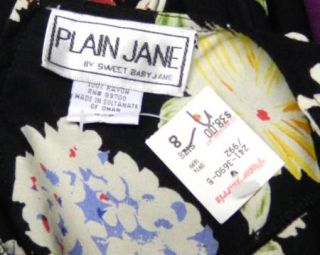 New Sweet Baby Jane Size 7 8 Juniors Black Rayon Challis Dress Floral