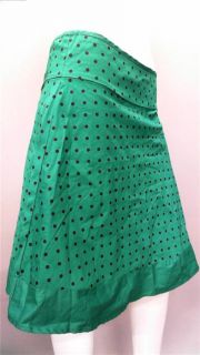 Janette Black Green Polka Dot Ladies Womens M A Line Below Knee Skirt