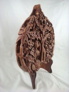  Antique Thai Intricate Goddess Teak Wood Art Carving Display
