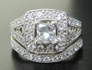 Jared Certified Princess Cut Halo Diamond Engagement Ring Bridal Set
