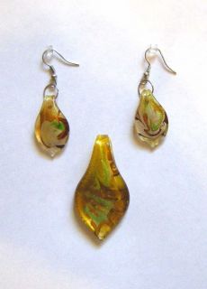 Italian Glass Pendant and Earrings with French Hooks