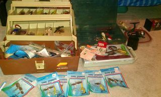 Antique Vintage Tackle Box Full of New and Vintage Lures