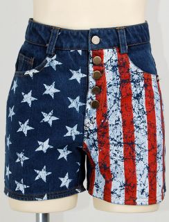SALE Blue Denim Jeans US USA American Flag High Waisted Shorts Hot