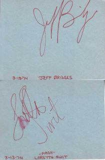 Jeff Bridges / Loretta Swit Autographed 1974 Album Page EARLY & Rare