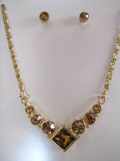New fashion jewelry necklace earrings gift box set gold crystals 18 in