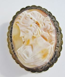 Vintage Carved Shell Cameo Brooch 800 Sterling Filigree Setting B25A