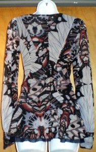 Jean Paul Gaultier Soleil Long Sleeve VNeck Butterfly Mesh Top Size L