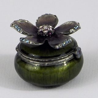 JAY STRONGWATER pewter finish flower box hand painted enamel Swarovski