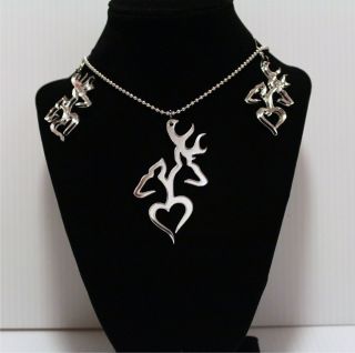 Browning Deer Heart laser cut pendant & Earrings ACRYLIC hunting/gift
