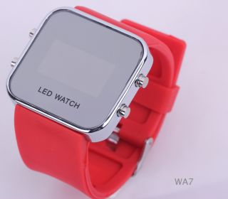 1P Red JELLY SILICONE RED LED DAY DATE DIGITAL UNISEX WRIST MIRROR