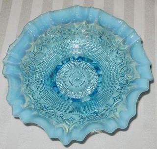 Jefferson Wheel Blue Opalescent Footed Bowl Circa 1905