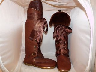 Jeffrey Campbell Handmade IBIZA LAST Brown Leather Boots Ribbon Laces
