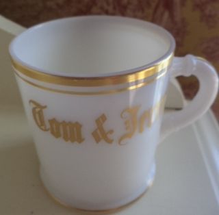 Childs Tom Jerry White Milk Glass Gold Trim Cup Mug 2 7 8 inch Vintage