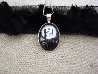 Nightmare Before Christmas Jack and Sally Love Moon Pendant Necklace