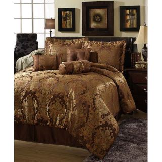 Beautiful Rich Brown Gold Hue Burnt Orange Comforter Set 7pc Queen Cal