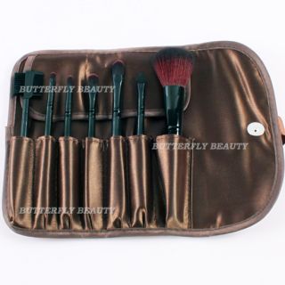 7pcs Pro Makeup Cosmetic Brushes Set Goat Hair with Coffee Leather Kit