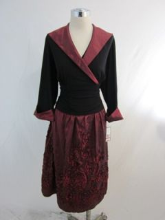 New Jessica Howard Black Red Taffeta VNeck Dress 16W